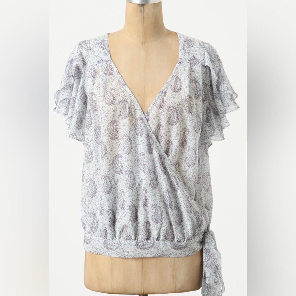 Moulinette Soeurs Anthropologie Hedera Paisley Floral Wrap Top - Blue Size 2